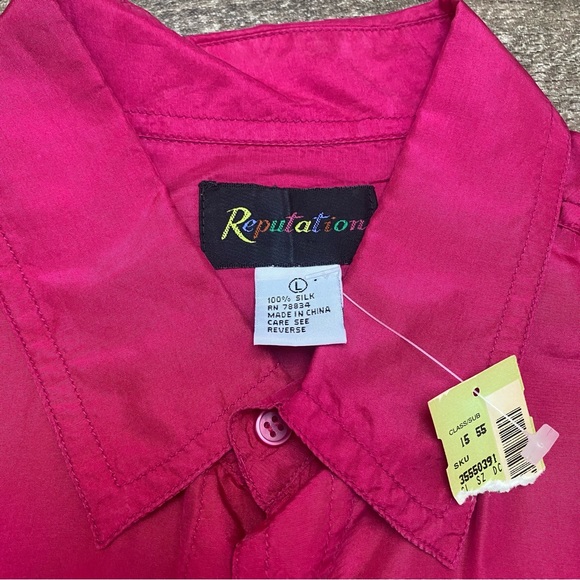 NWT 1980s Neon Pink Silk Two Pocket Button Up Shirt - Picture 14 of 14